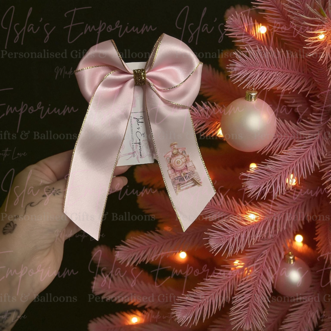 6” Personalised Pink Train Hair Bow