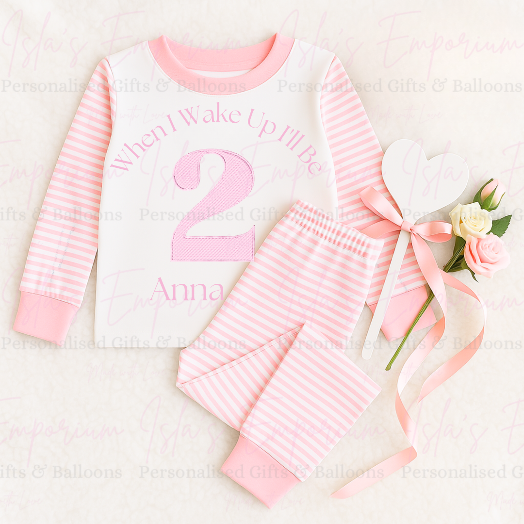 Pink Embroidery Style Birthday Pj’s