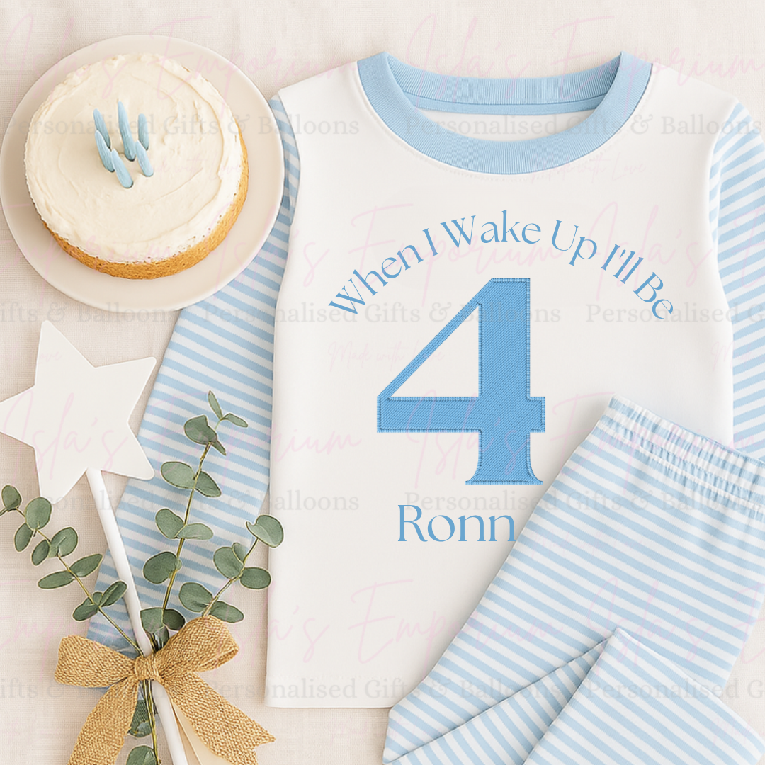 Blue Embroidery Style Birthday Pj’s