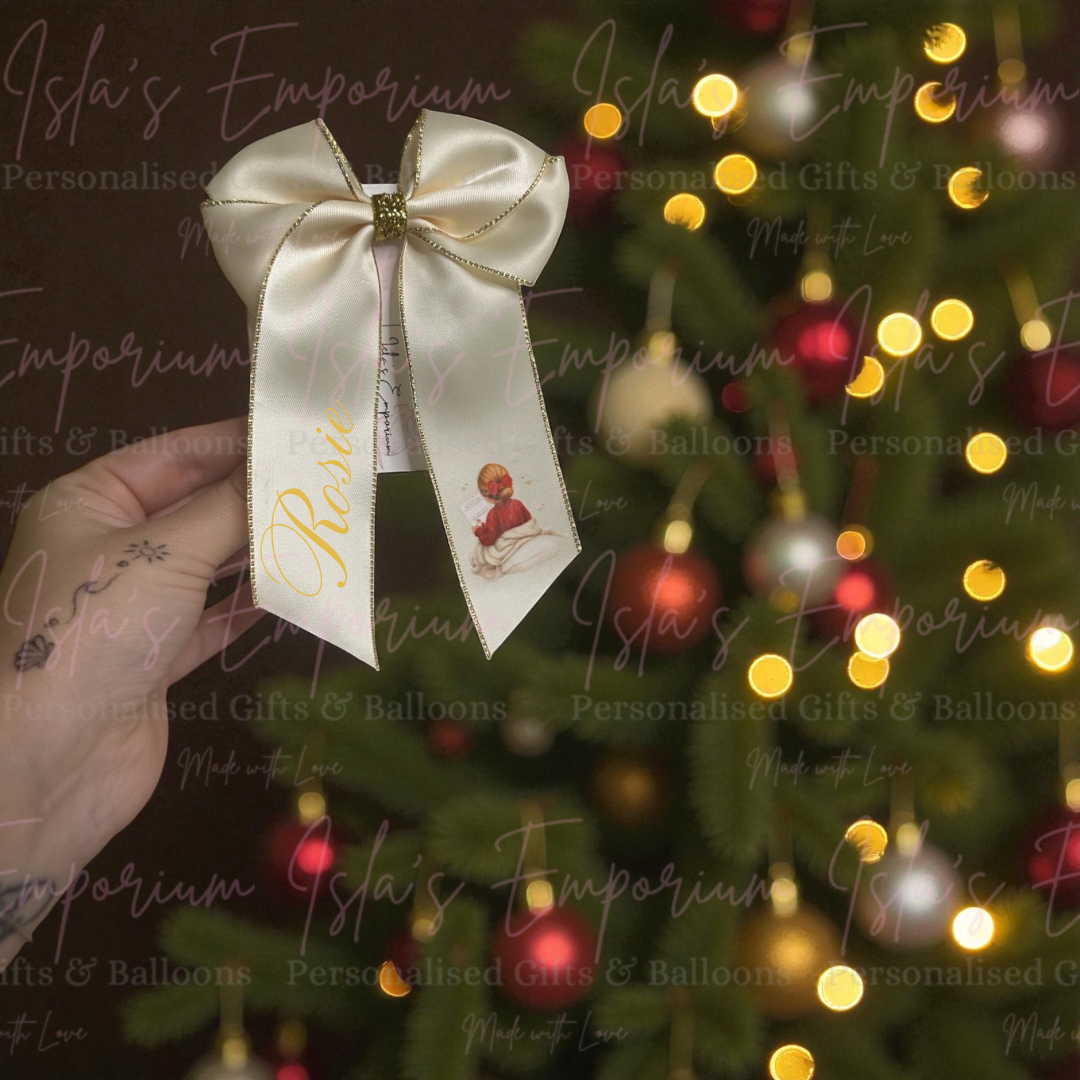 6” Personalised Cream Nice List Hair Bow