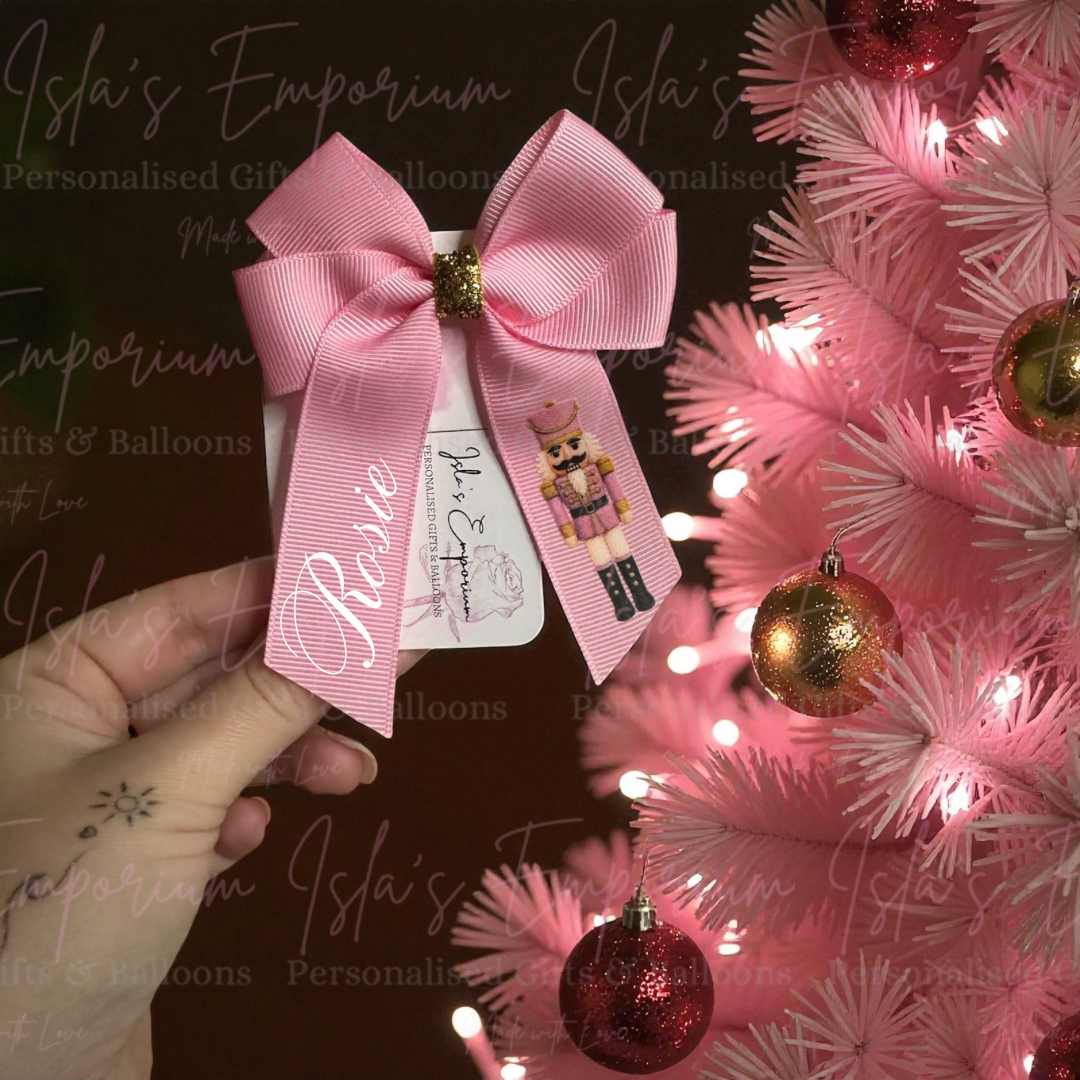 4” Personalised Nutcracker Hair Bow - Pink