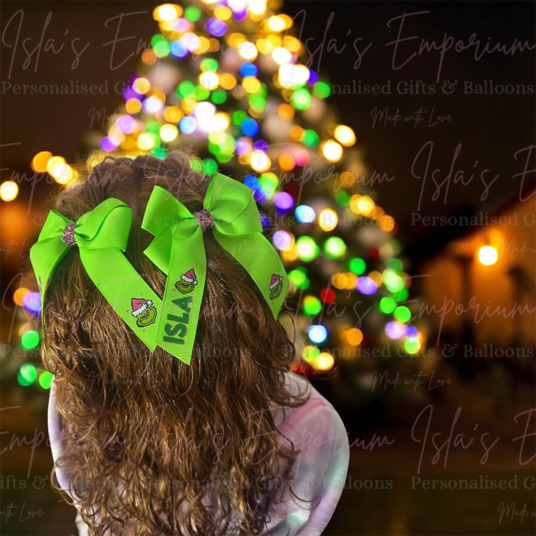 Green Christmas Hair Bow