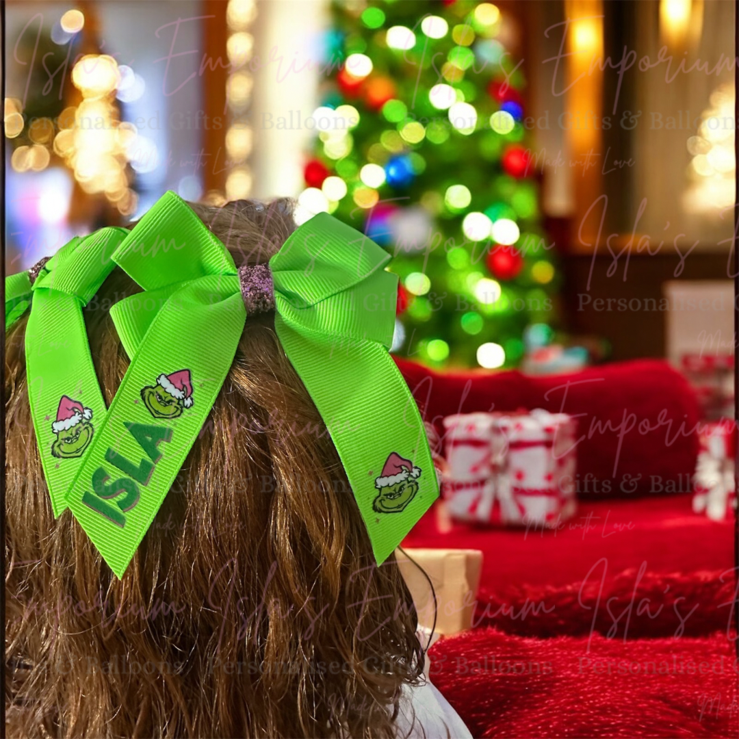 Green Christmas Hair Bow