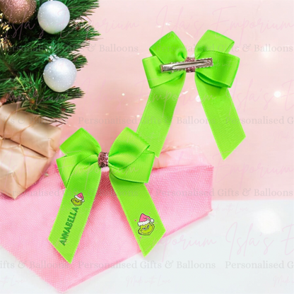Green Christmas Hair Bow