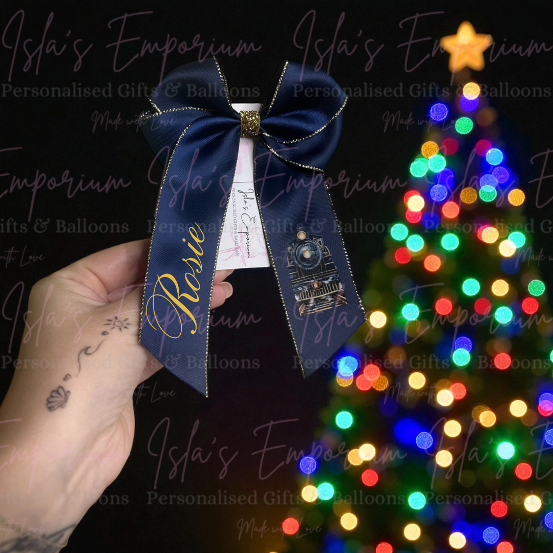 6” Personalised Blue Train Hair Bow
