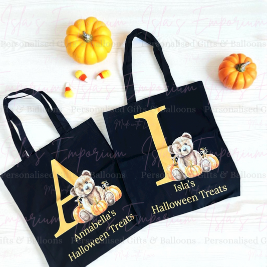 Personalised Bear Halloween Treats Tote Bag