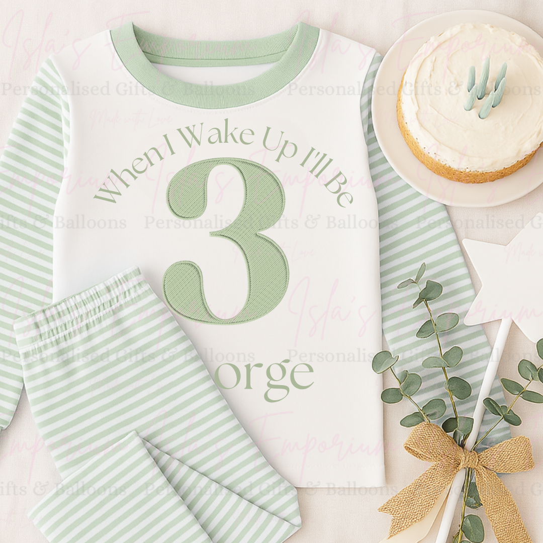 Green Embroidery Style Birthday Pj’s